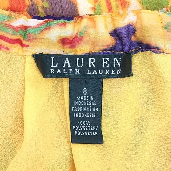 Lauren Ralph Lauren Tribal Ikat Print Yellow Tie-Back Smocked Maxi Dress Women 8 - Picture 11 of 11